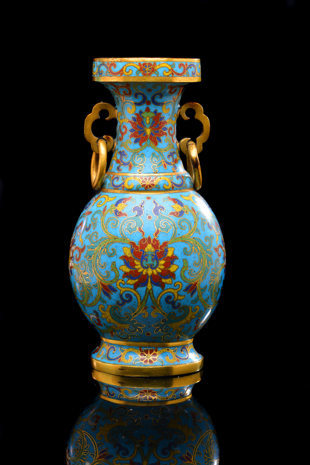 A Chinese Cloisonne Enamel Lotus Vase Of Baluster Form. Sold For £7,500