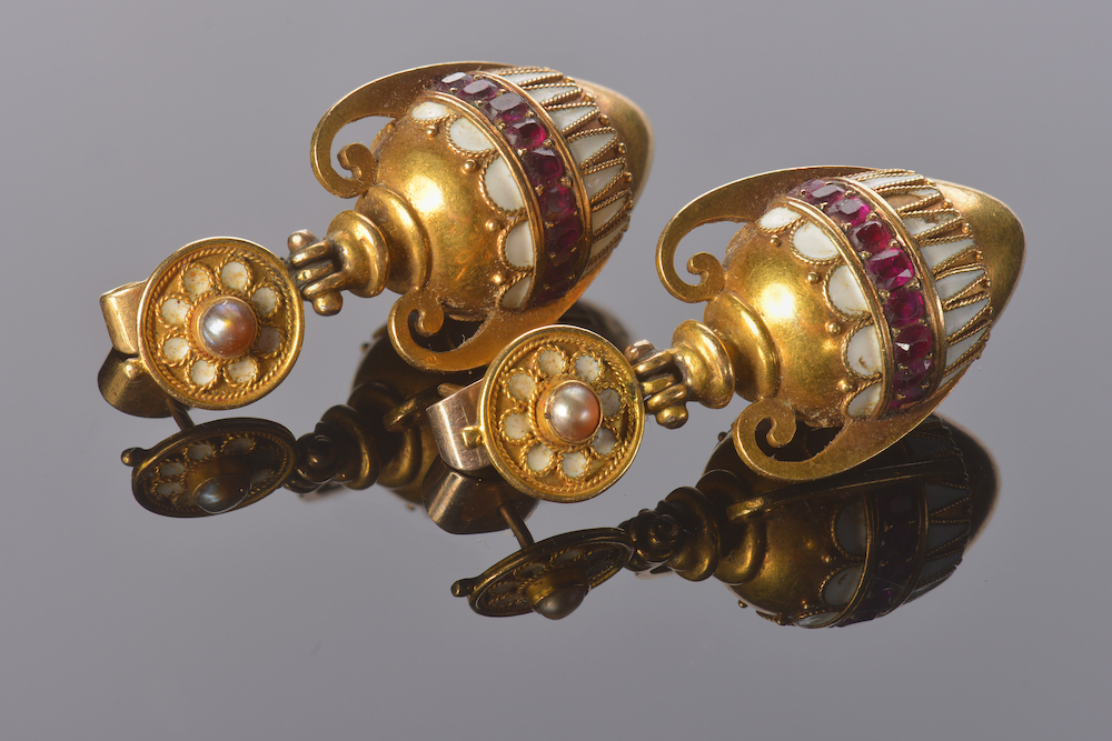 Carlo Giuliano Victorian Etruscan Revival Gold Earrings. Sold For £7,800