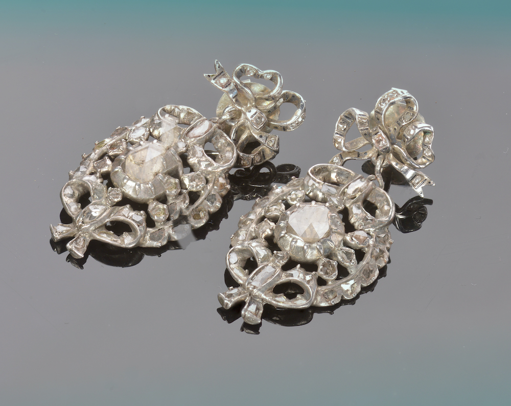 Georgian Silver Earrings Set With Rose Cut Foiled Diamonds. Sold For £400