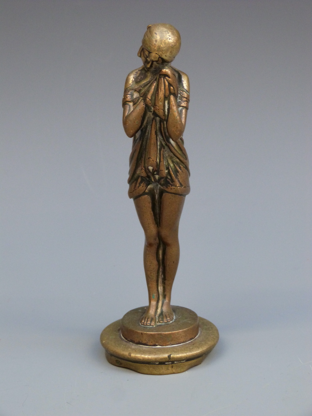 A Vintage Car Mascot Formed As An Art Deco Girl Clad In A Robe, Signed To Base H Chiparus And Also Marked Etling Paris, Height 15.5Cm. Sold For £360