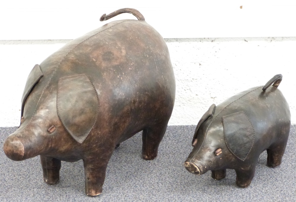 Two Leather Pig Footstools, Pig And Piglet, Possibly Liberty, Tallest 45Cm HAMMER Ś750