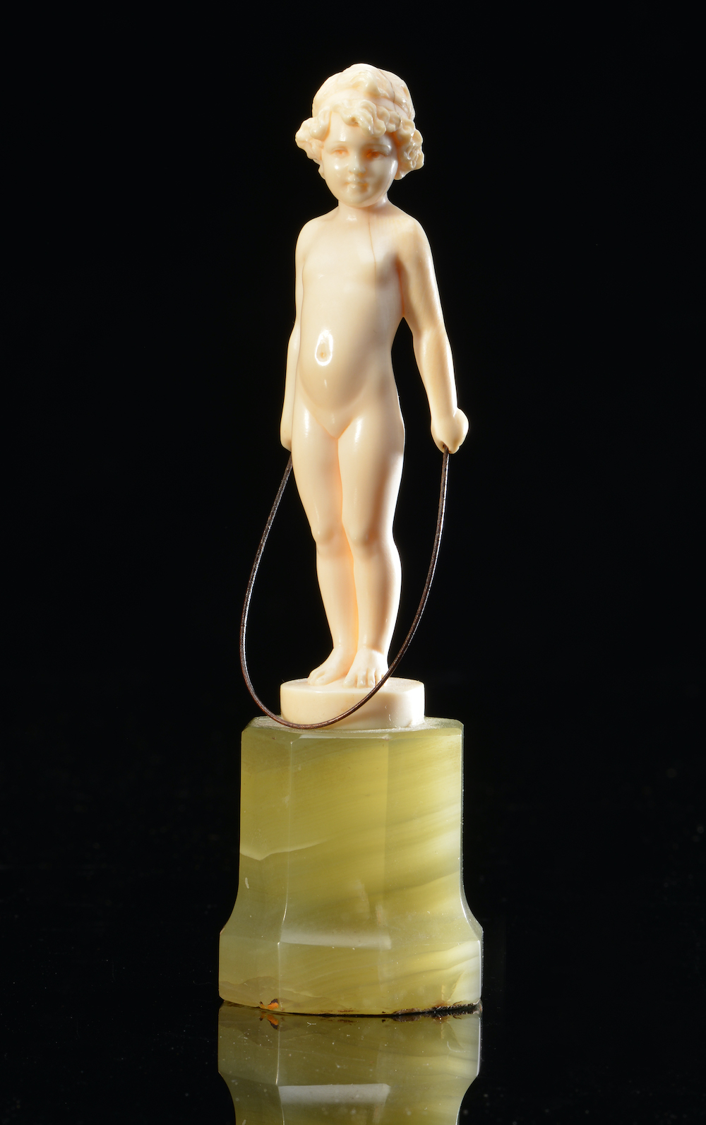 Ferdinand Preiss Carved Ivory Figure Of A Girl With A Skipping Rope Signed To Plinth On Octagonal Onyx Base. Sold £1,100