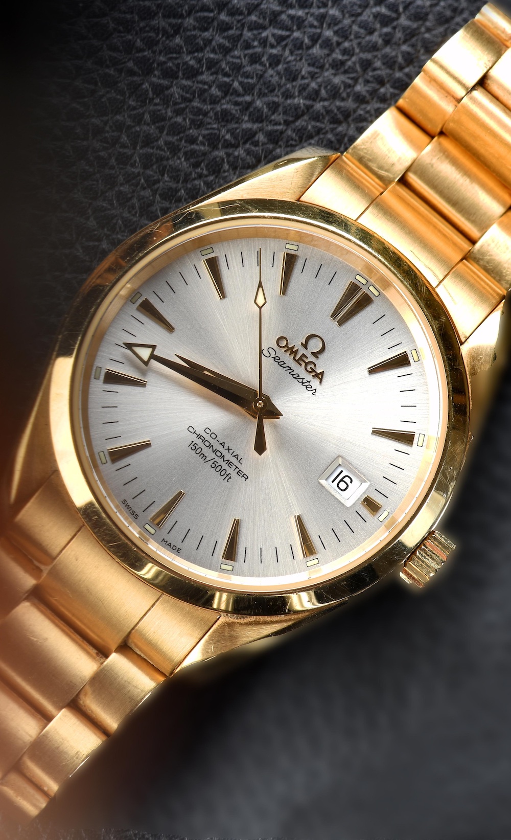 Omega Seamaster Aqua Terra Co Axial Chronometer 18Ct Gold Gentleman's Automatic Diver's Wristwatch. Sold For £7,900