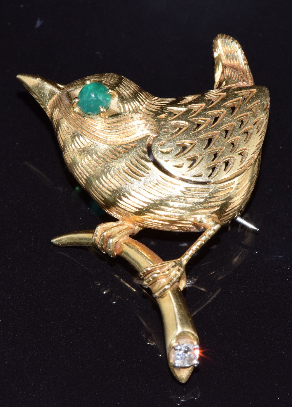 Cartier 1963 Novelty Bird Brooch Modelled As A Wren Perched On A Branch. Sold For £2,800