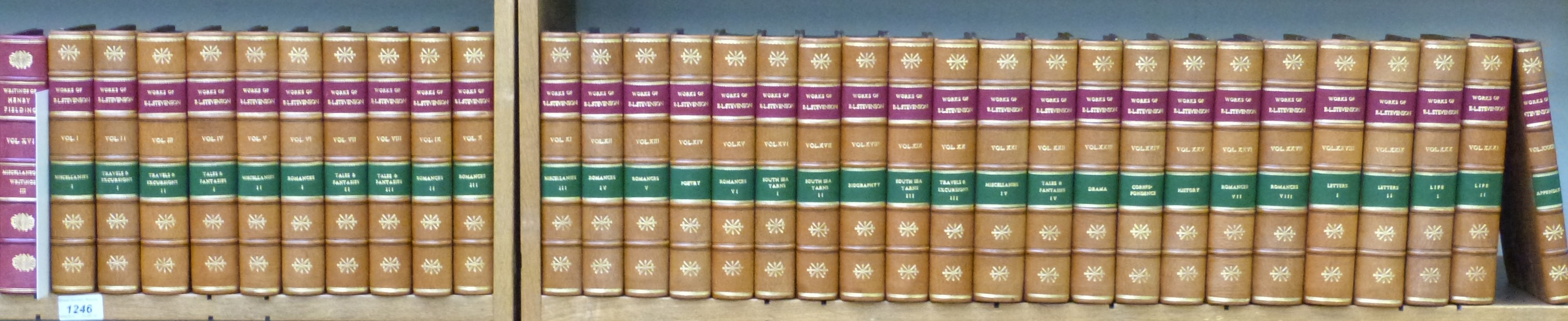 [BINDINGS] ROBERT LOUIS STEVENSON, Works. Publ. Constable, Edinburgh, 1894. 32 Vols. The Edinburgh Edition.Limited Edition Numbered Set This Being Number 454. Sold For £750