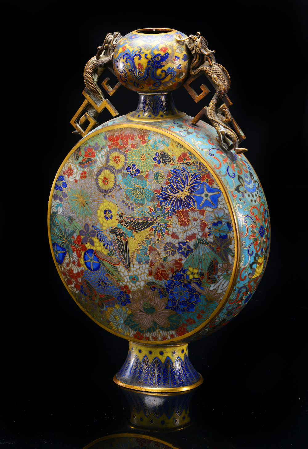 A Pair Of Chinese Jiaqing Period Cloisonne Moon Flask Vases Sold £3,600