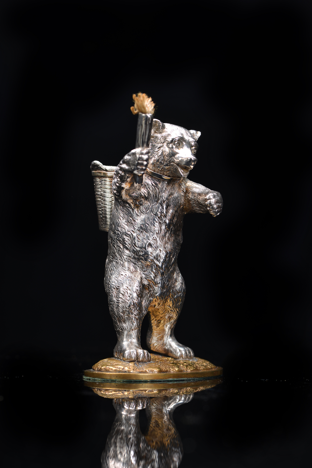 Victorian Novelty Hallmarked Silver Table Lighter Formed As A Bear, London 1876 Maker James Barclay Hennell, Height 14Cm. Sold For £3650