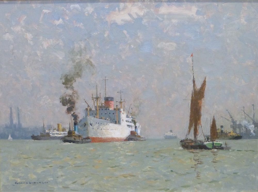 Norman Wilkinson (1878 1971) Oil On Canvas London River Shipping Scene Ś2200