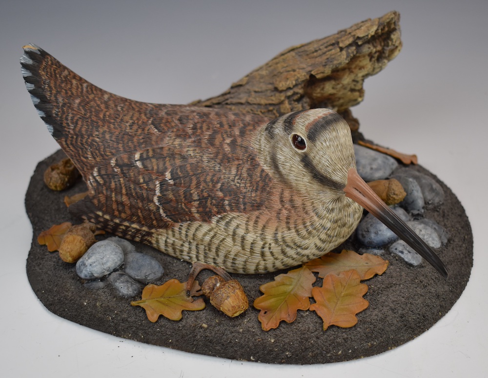 Mike Wood Hand Carved Wooden Bird Sculpture Of A Woodcock, Signed And Dated March 2007 To Base, Sold For £550