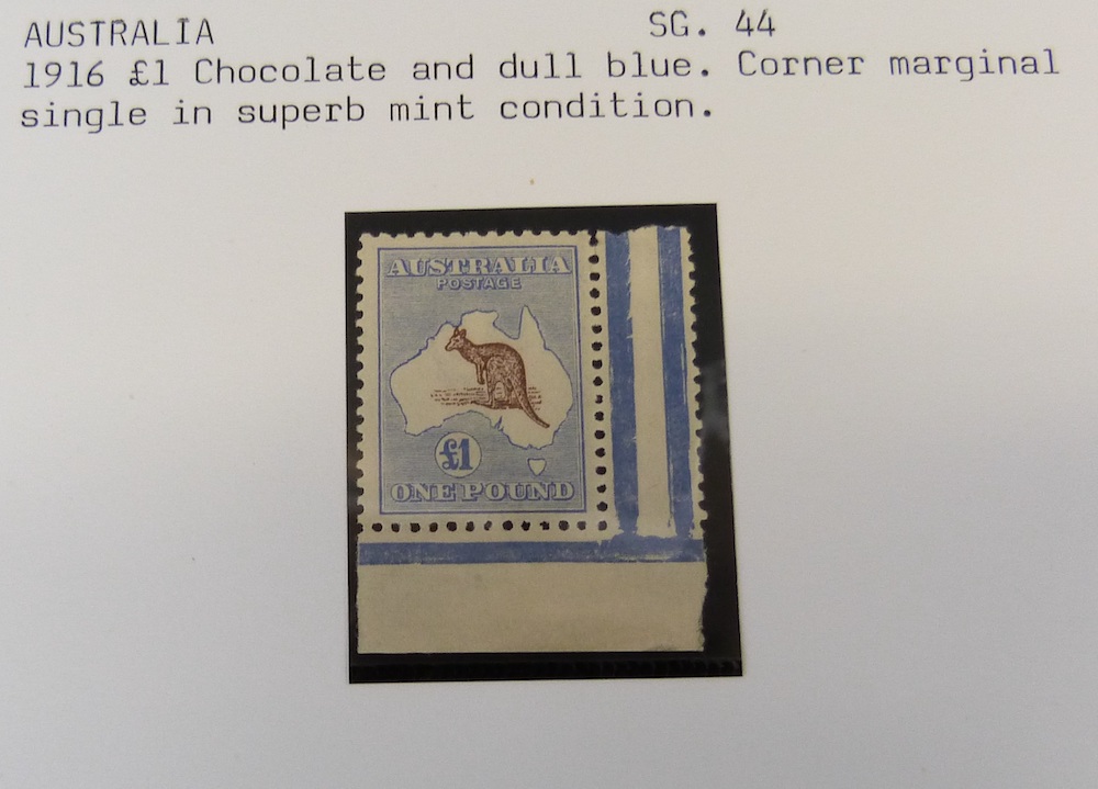 Australia 1916 Kangaroo £1 Chocolate And Dull Blue, Corner Marginal Single, Mint, SG44. Sold For £1,300