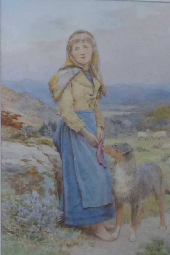 Henry James Johnstone (1881 1900) Watercolour The Shepherdess With Her Dog (24Cm X 17Cm) Sold For Ś700