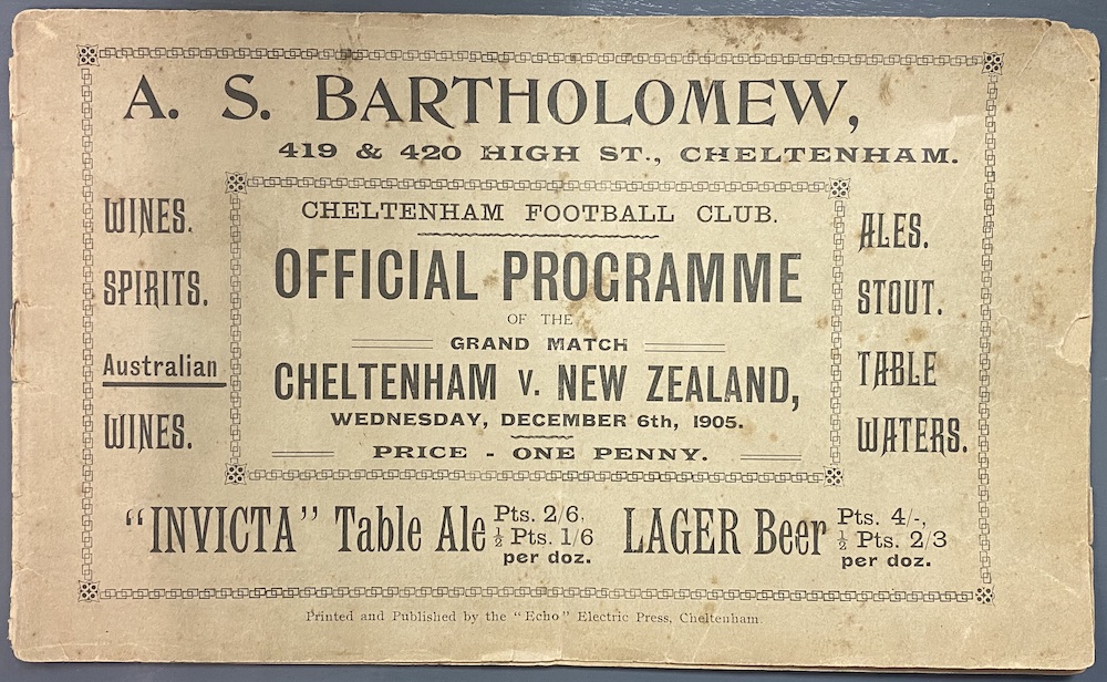 1905 Chetenham V New Zealand Rugby Programme Sold Ś2,000